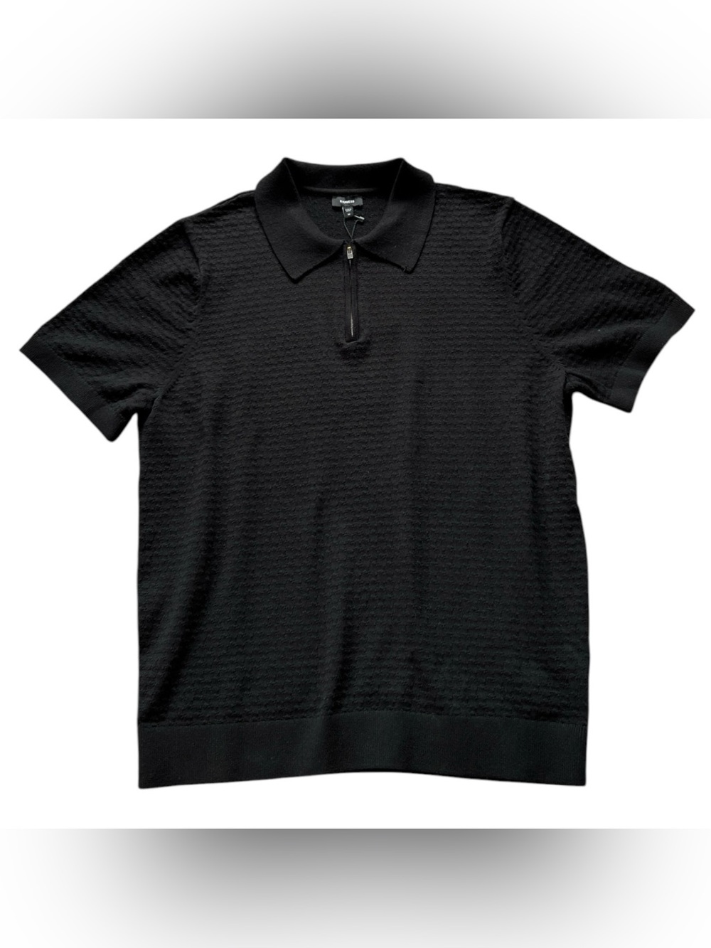 Express Black Short-Sleeve Knit Polo with Zip Collar - Picture 2 of 8